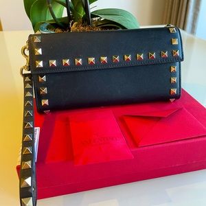 Valentino Black Clutch with Gold Studs